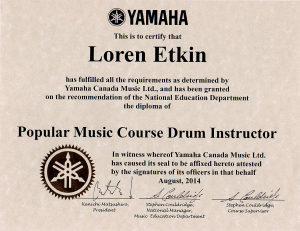 Loren's Popular Music Course Certificate